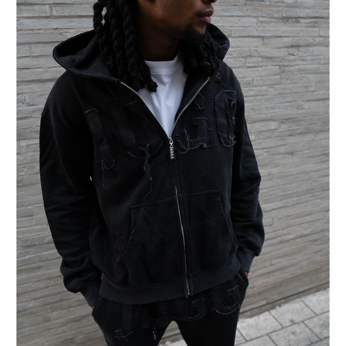 Zip Thru “Denim Patch” Tracksuit - Washed Black