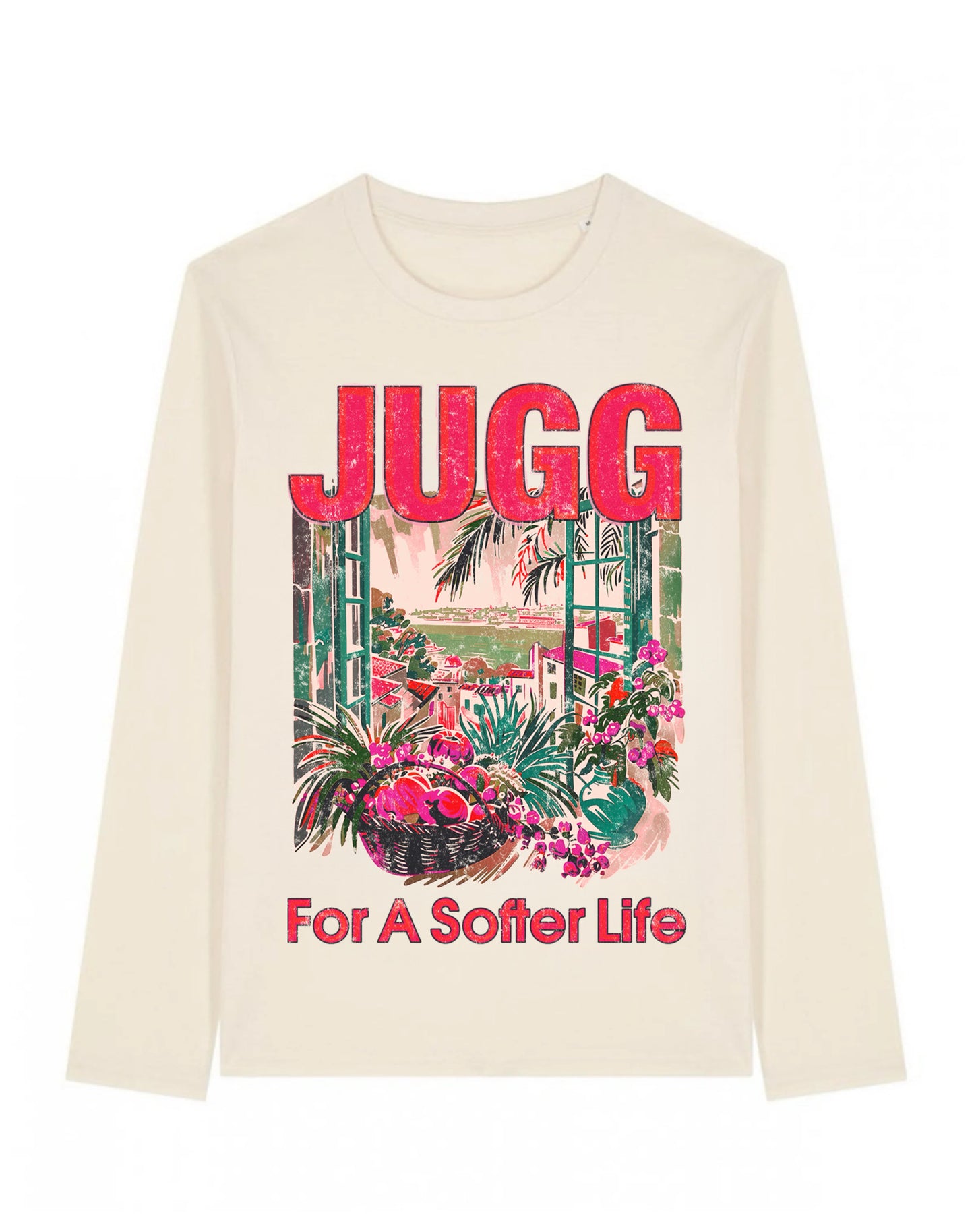 FOR A SOFTER LIFE LONG SLEEVED T-SHIRT - WHITE/PINK