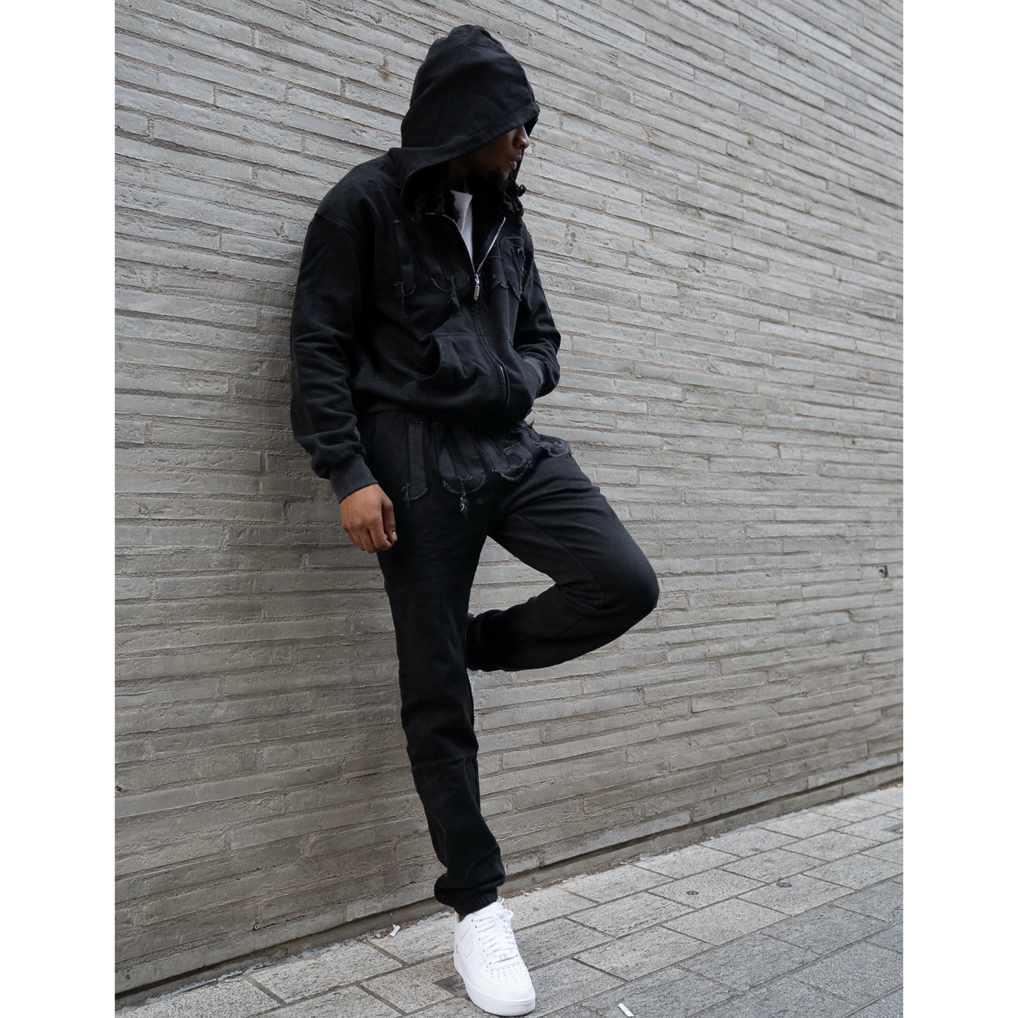 Zip Thru “Denim Patch” Tracksuit - Washed Black