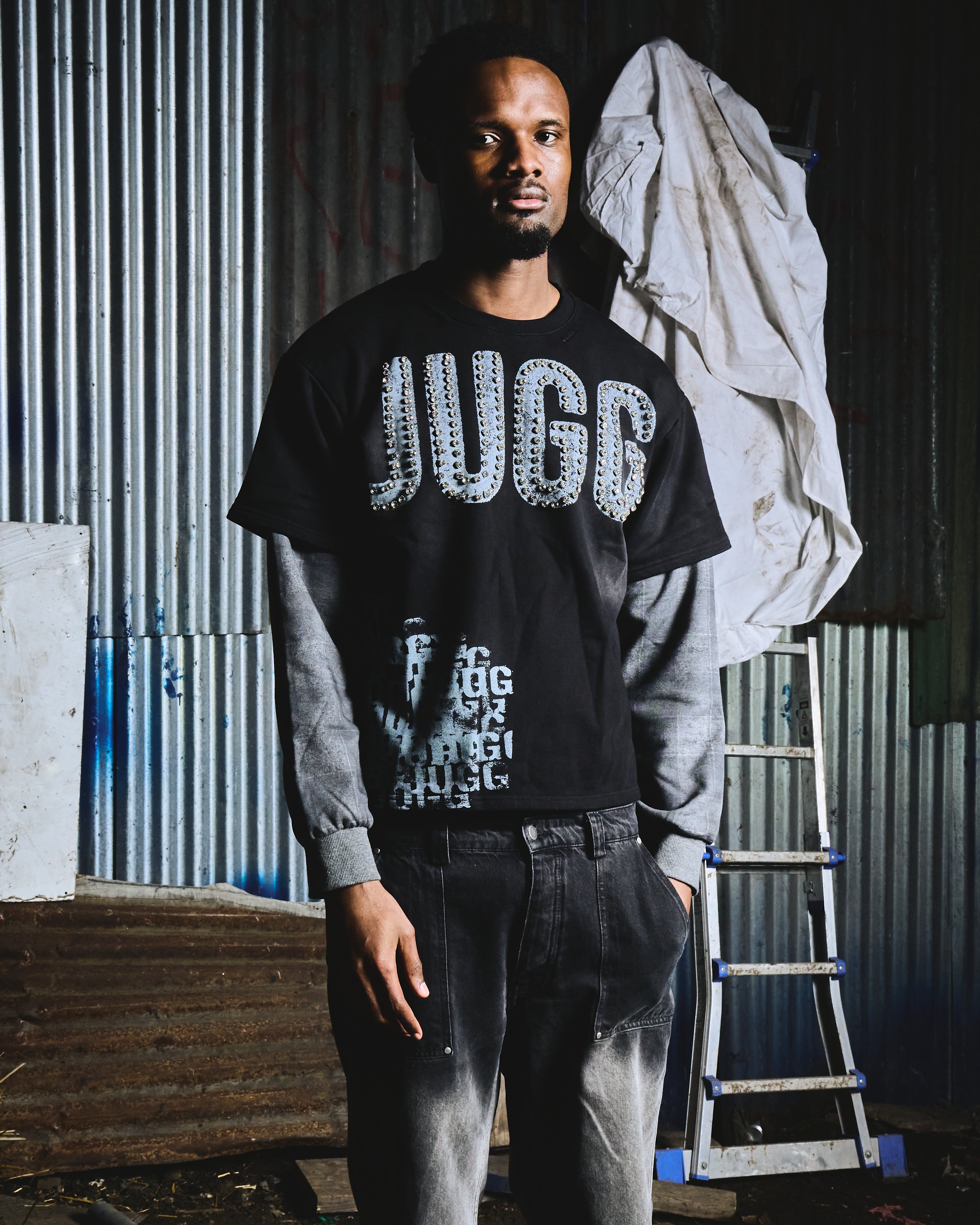 CROP IKETERU 2 LAYER SWEATSHIRT - BLACK