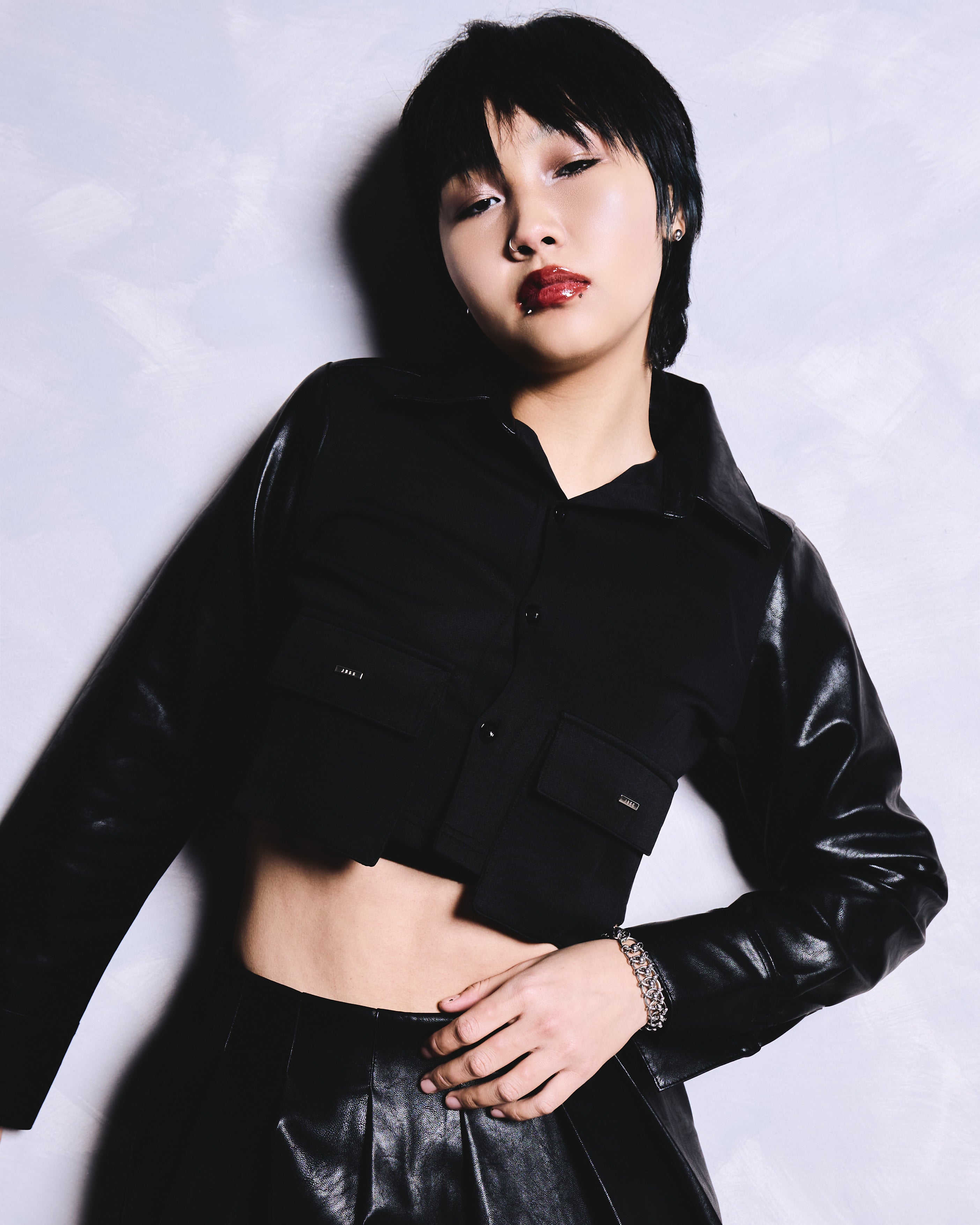 LEATHER CROP SHIRT - BLACK