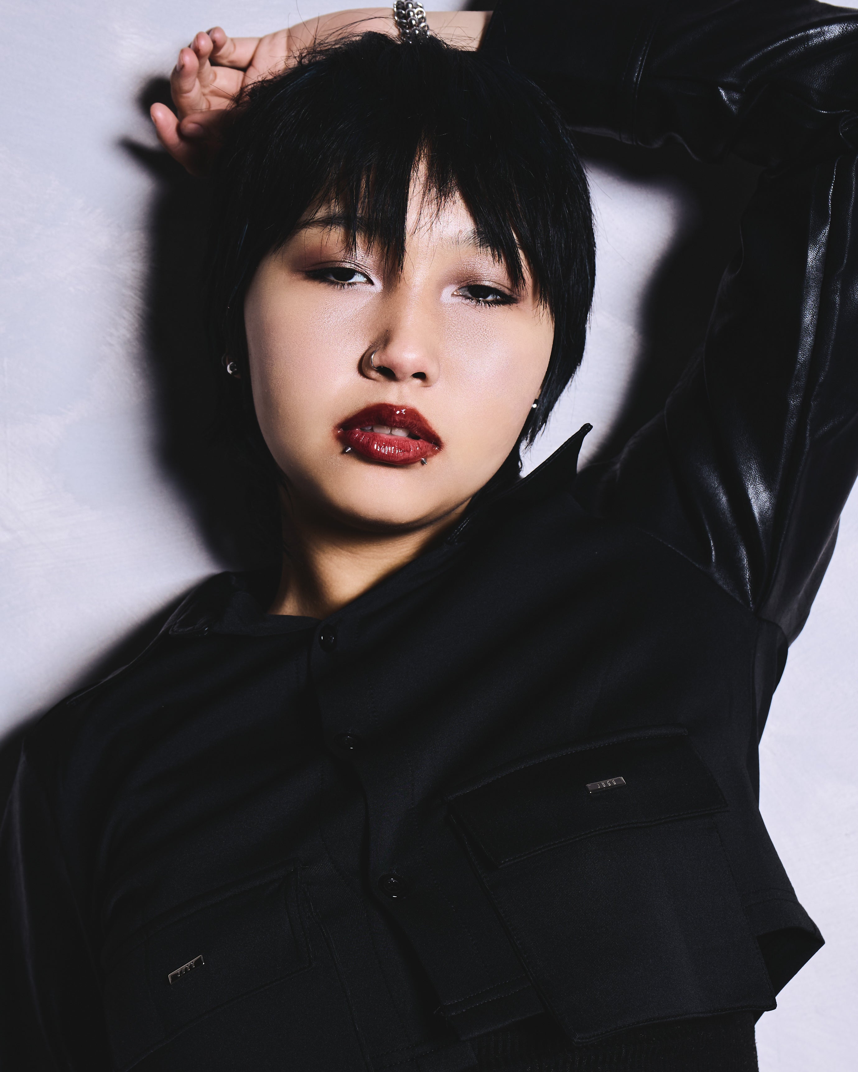 LEATHER CROP SHIRT - BLACK