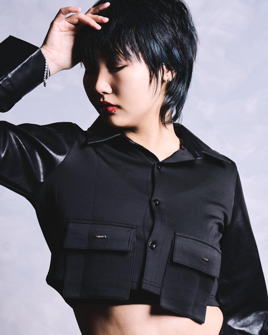 LEATHER CROP SHIRT - BLACK